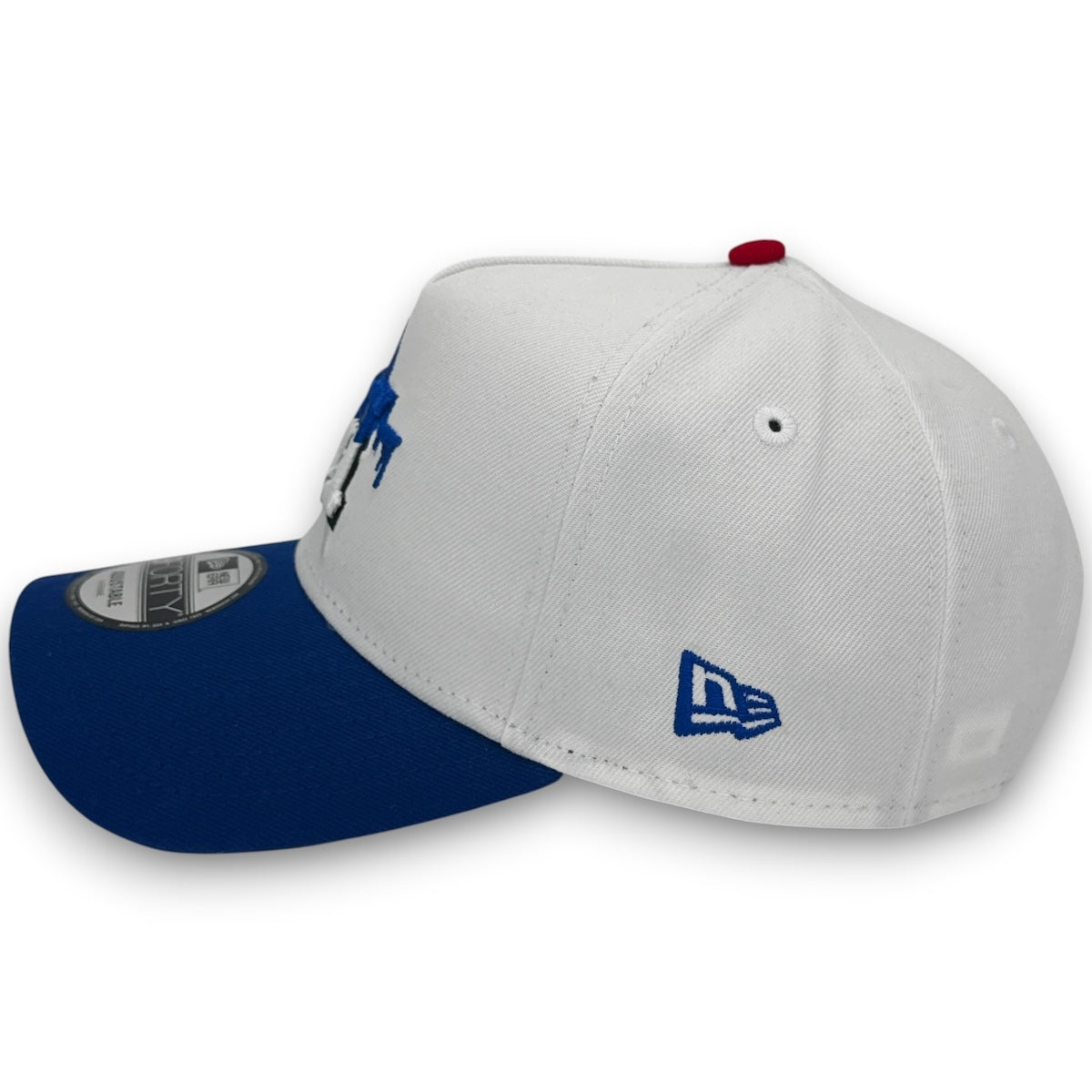 Gray and blue cap with New Era logo on a white background