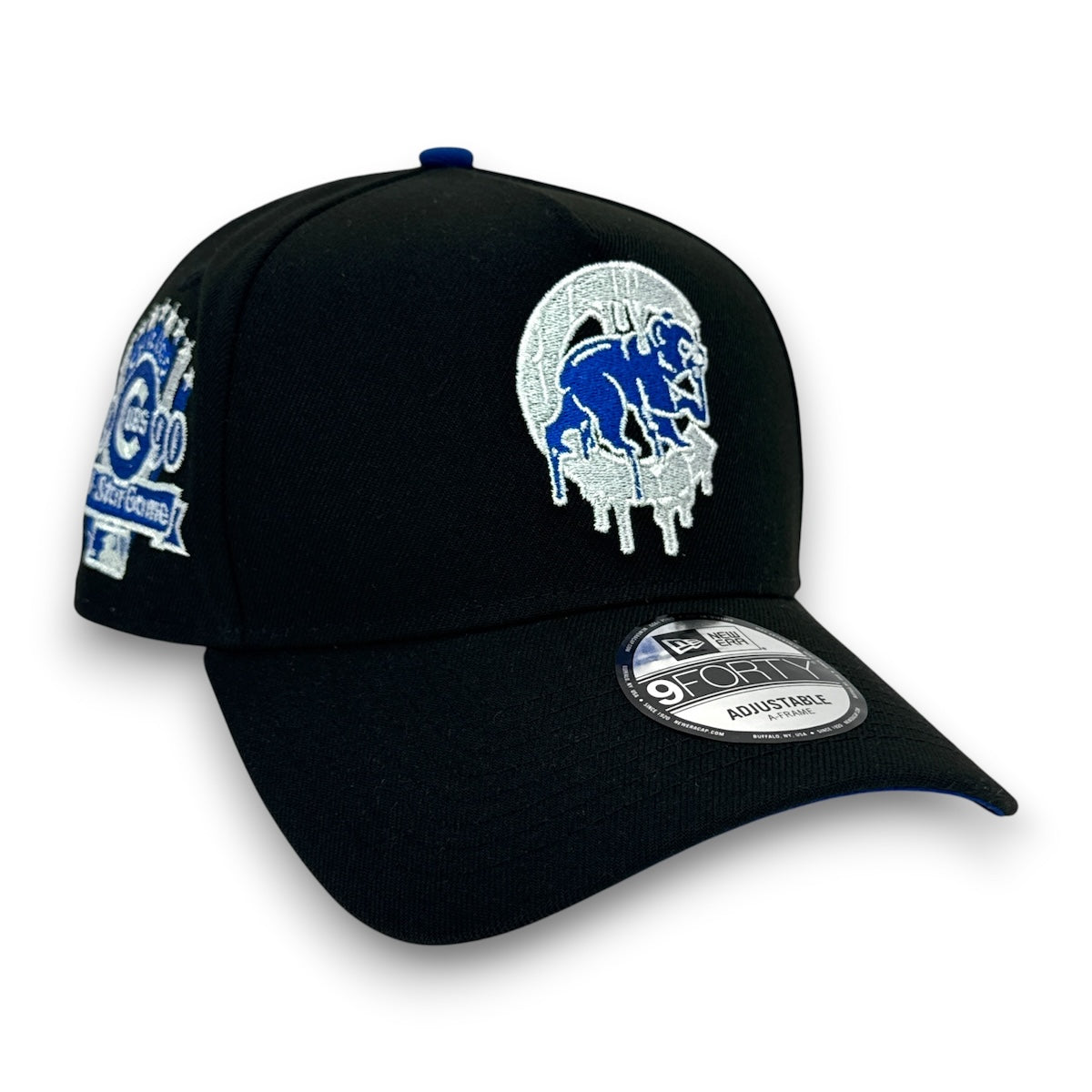 Black cap with a logo on a white background