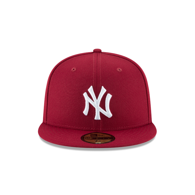 Red baseball cap with white logo on a white background