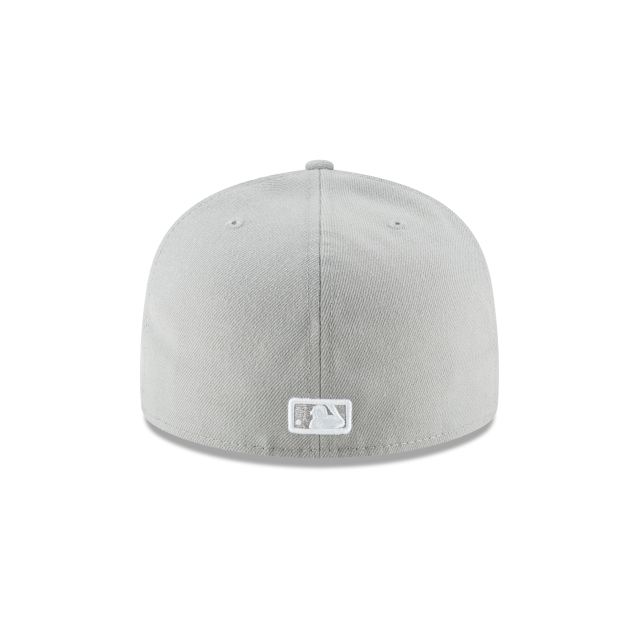 Gray baseball cap with a logo on a white background