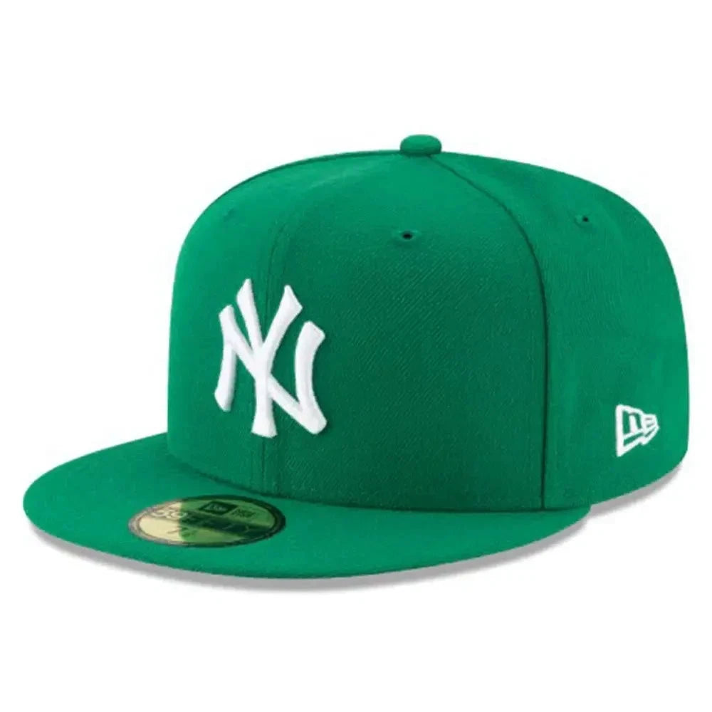Green baseball cap with white logo on a white background