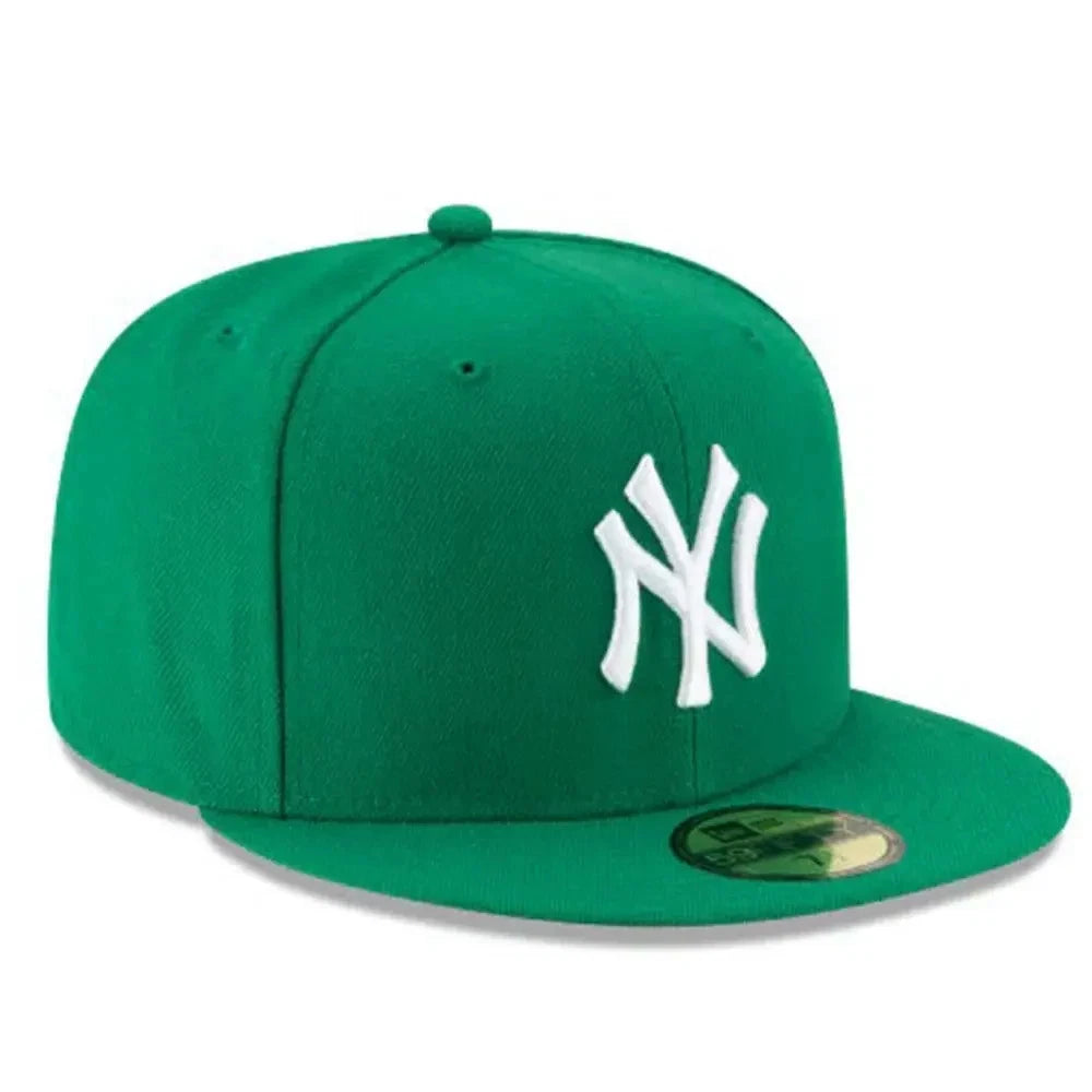 Green baseball cap with white logo on a white background