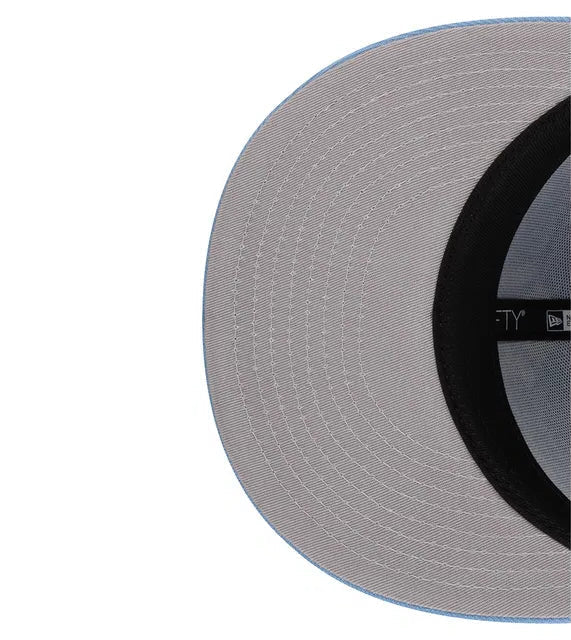 Close-up of a gray cap with black interior on a white background
