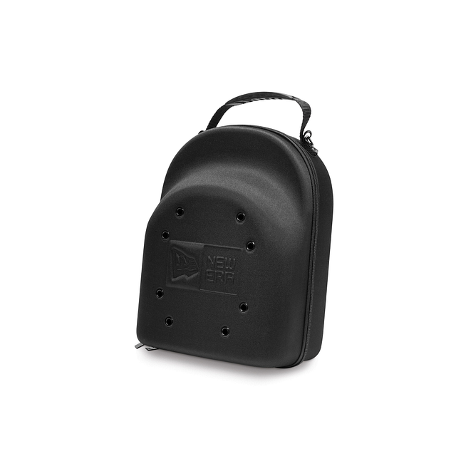 Black carrying case with a handle on a white background