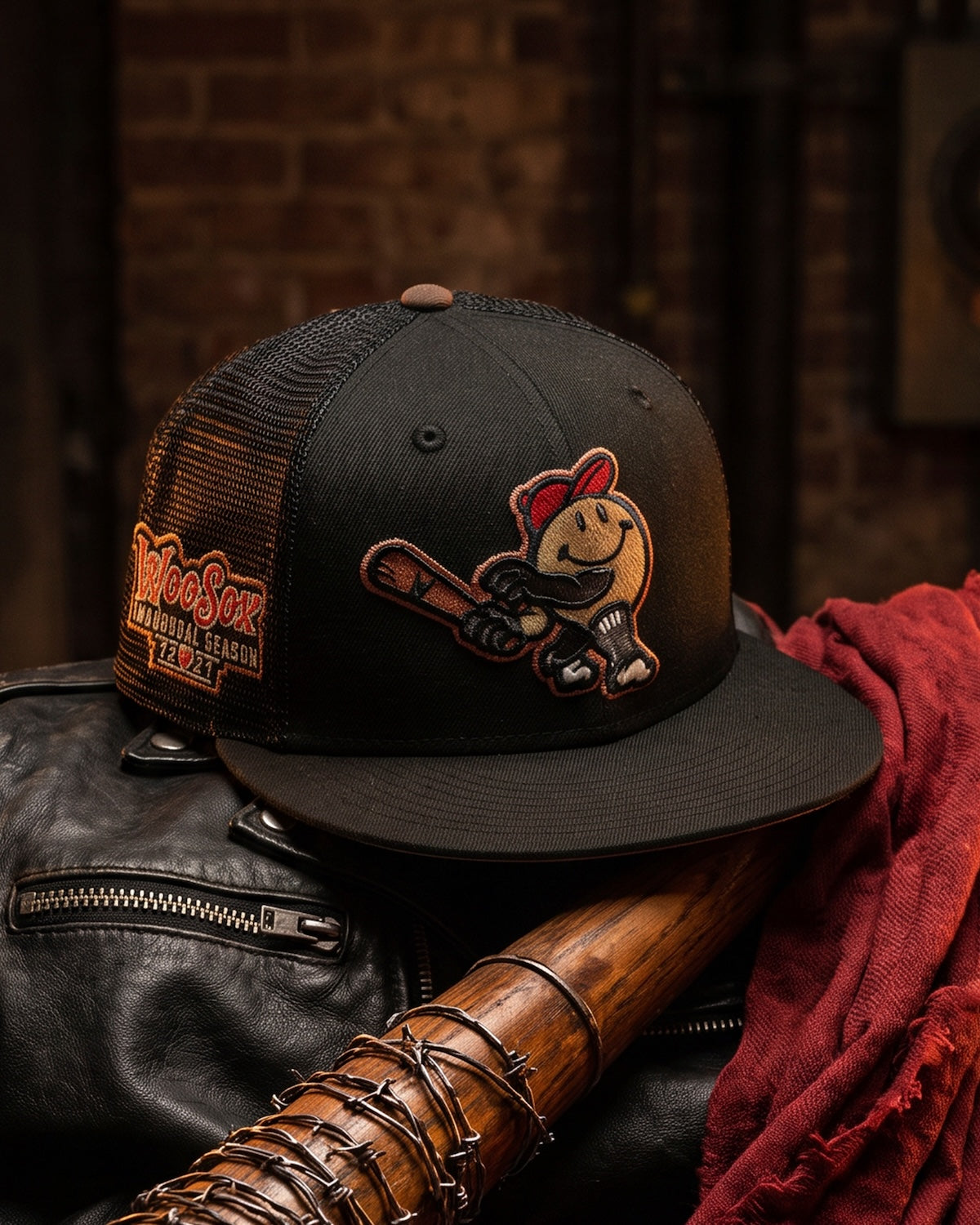 Worcester Red Sox 59FIFTY Black New Era Trucker Hat Lucille, Negan