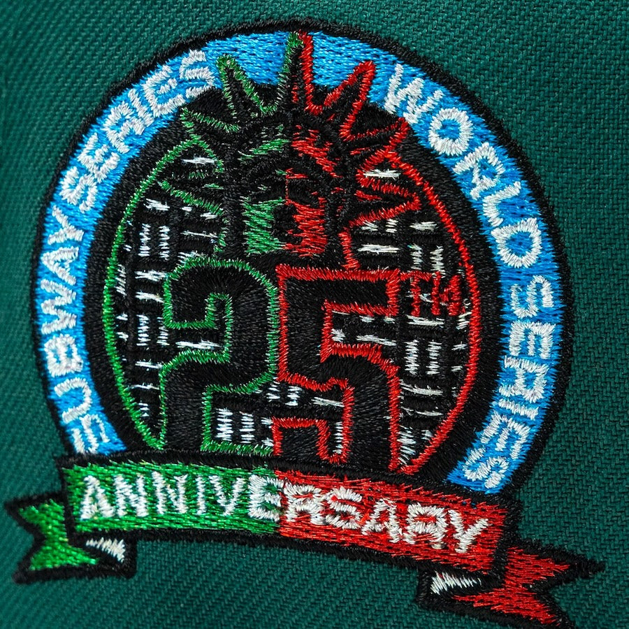 Embroidered patch celebrating Subway Series World Series 25th Anniversary on a green background