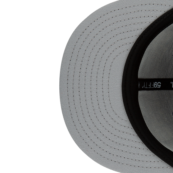 Close-up of a gray cap with black rim on a white background