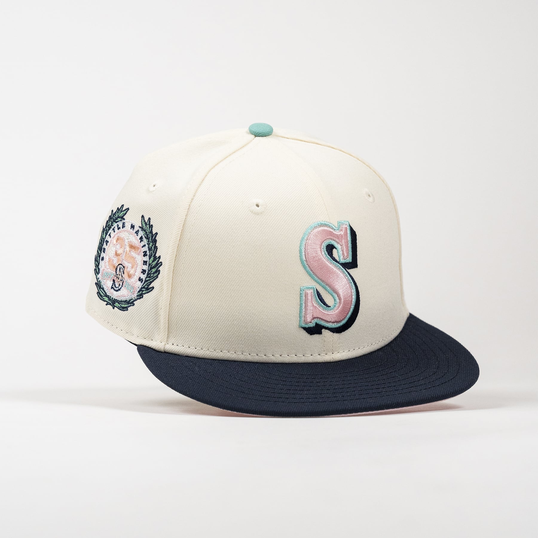 Mariners 35th 59FIFTY New Era Chrome & Navy Hat Pink UV