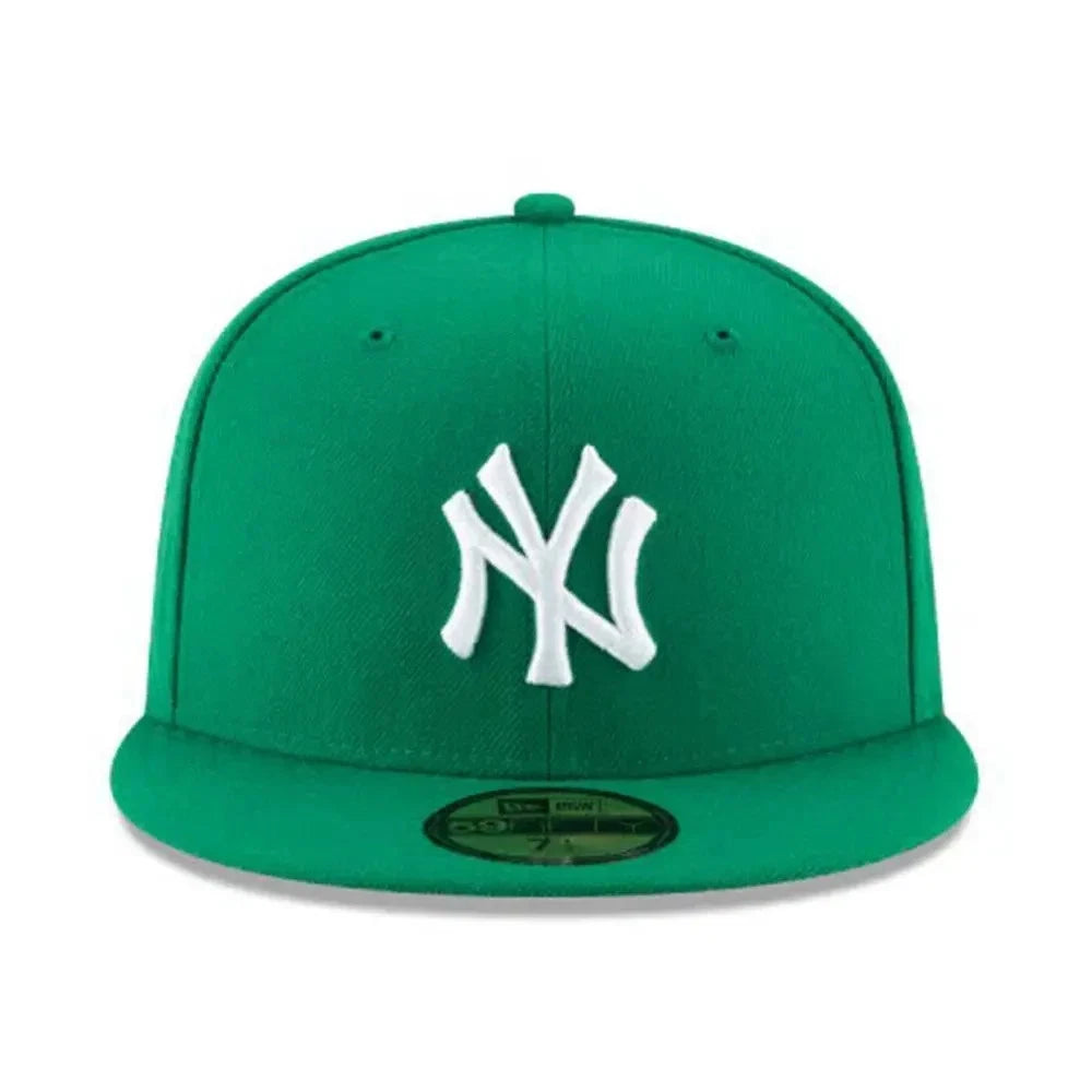 Green baseball cap with white logo on a white background
