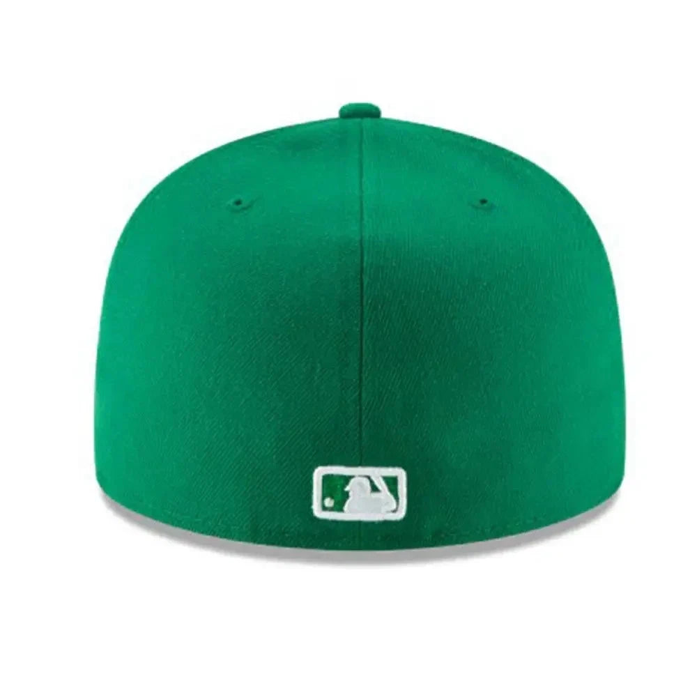 Green baseball cap with MLB logo on a white background